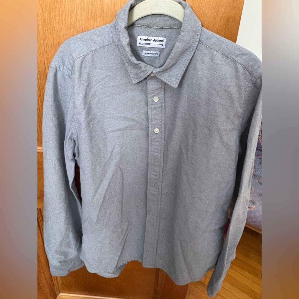 American Apparel Men's Casual Gray Button Down Shirt